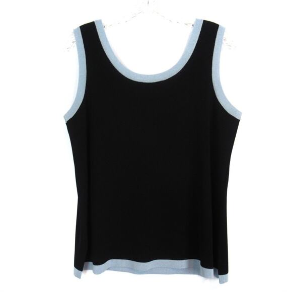 MISOOK Sleeveless Scoop Neck Shell Tank Top Black Blue Trim Size Medium Petite - Picture 5 of 8